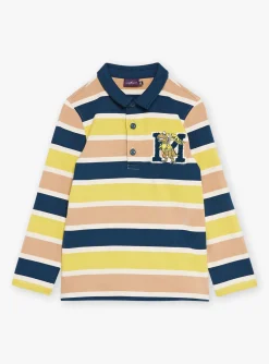 Sergent Major T-shirt & Polo-Polo bleu marine, beige et vert &agrave; imprim&eacute; &agrave; rayures