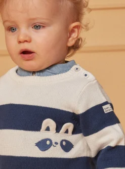 Sergent Major Pull, Gilet & Cardigan-Pull bleu et blanc &agrave; imprim&eacute; &agrave; rayures