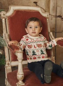 Sergent Major Pull, Gilet & Cardigan-Pull écru à imprimé Noël