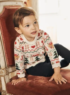 Sergent Major Pull, Gilet & Cardigan-Pull &eacute;cru &agrave; imprim&eacute; No&euml;l