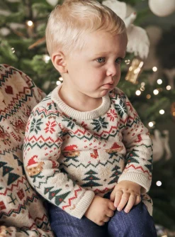 Sergent Major Pull, Gilet & Cardigan-Pull &eacute;cru &agrave; imprim&eacute; No&euml;l