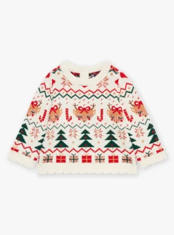 Sergent Major Pull, Gilet & Cardigan-Pull &eacute;cru &agrave; imprim&eacute; No&euml;l