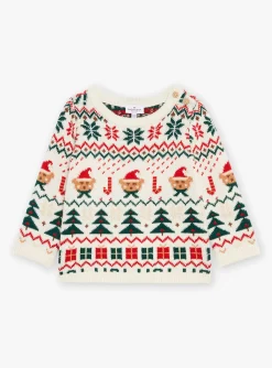 Sergent Major Pull, Gilet & Cardigan-Pull &eacute;cru &agrave; imprim&eacute; No&euml;l