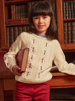 Sergent Major Pull, Gilet & Cardigan-Pull écru brodé