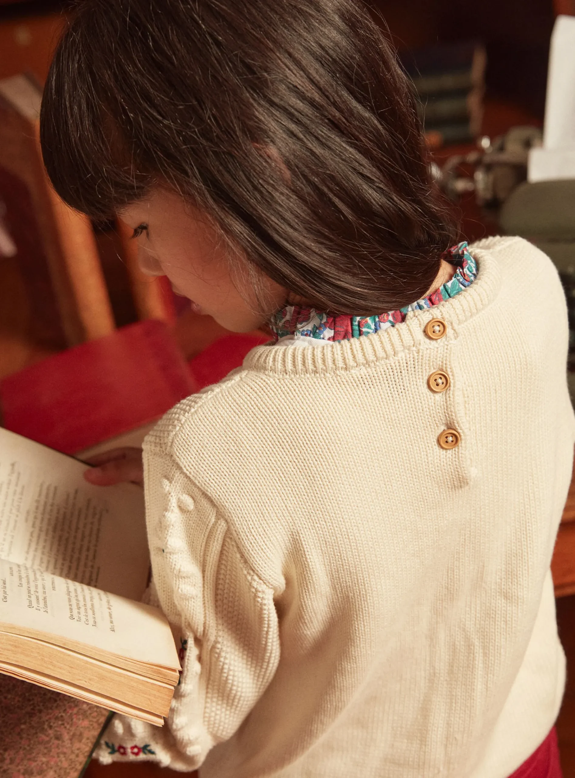 Sergent Major Pull, Gilet & Cardigan-Pull écru brodé