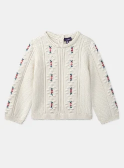 Sergent Major Pull, Gilet & Cardigan-Pull écru brodé