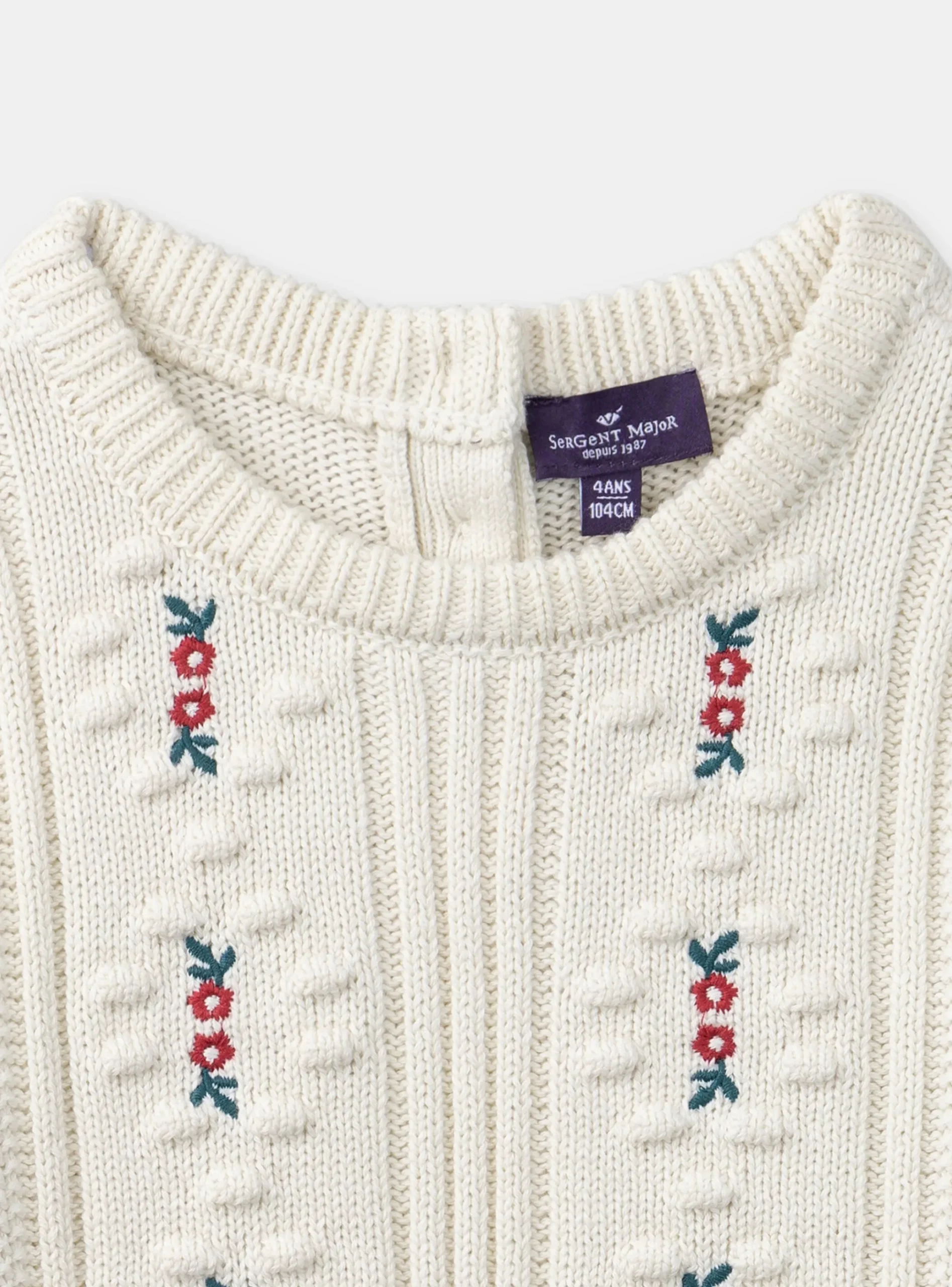 Sergent Major Pull, Gilet & Cardigan-Pull écru brodé
