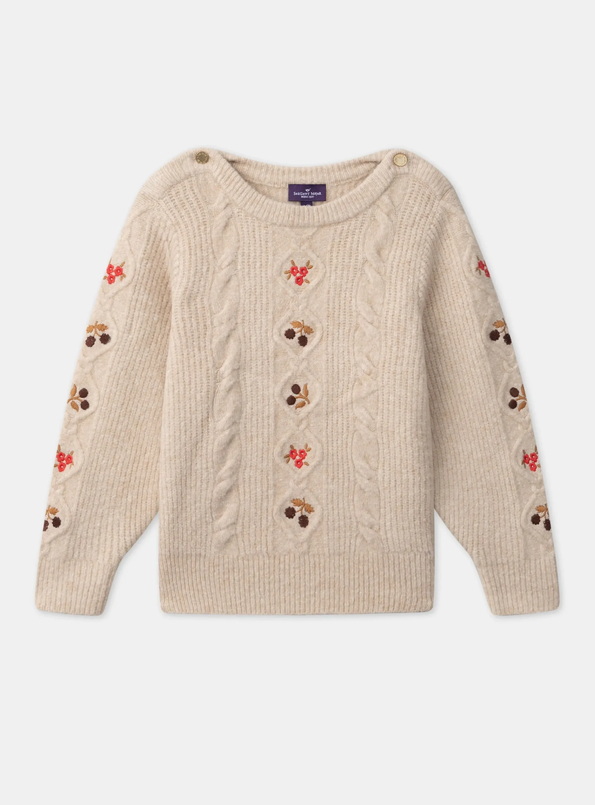 Sergent Major Pull, Gilet & Cardigan-Pull en maille torsadée brodé