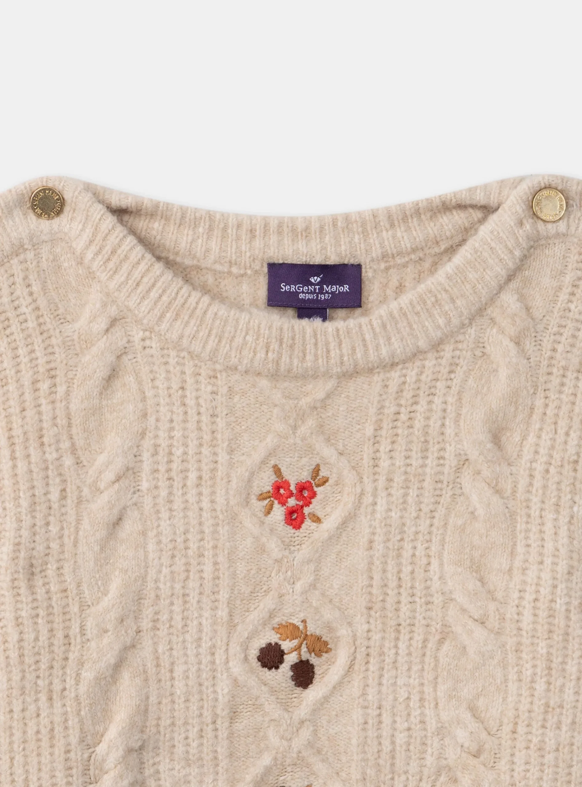 Sergent Major Pull, Gilet & Cardigan-Pull en maille torsadée brodé