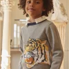 Sergent Major Pull, Gilet & Sweat-Pull gris chin&eacute; &agrave; motif t&ecirc;te de tigre