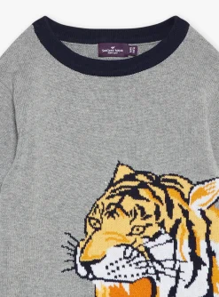 Sergent Major Pull, Gilet & Sweat-Pull gris chin&eacute; &agrave; motif t&ecirc;te de tigre