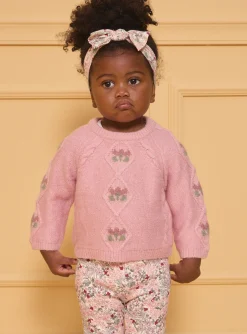 Sergent Major Pull, Gilet & Cardigan-Pull torsadé rose pâle fleurs