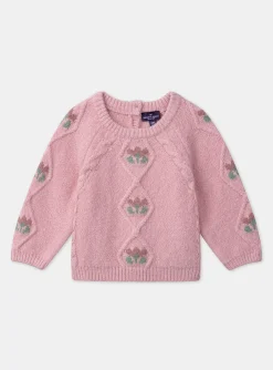 Sergent Major Pull, Gilet & Cardigan-Pull torsadé rose pâle fleurs