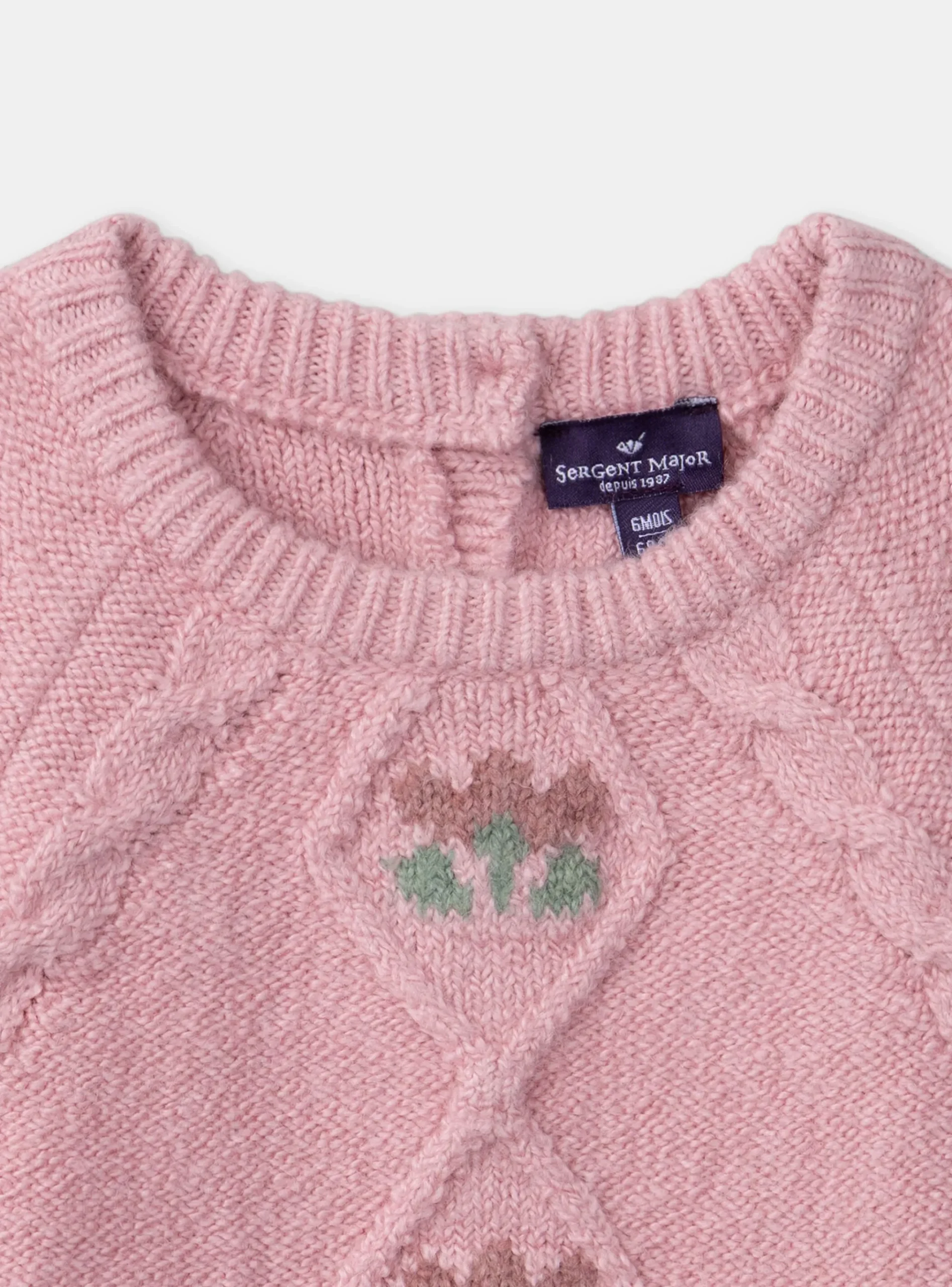 Sergent Major Pull, Gilet & Cardigan-Pull torsadé rose pâle fleurs