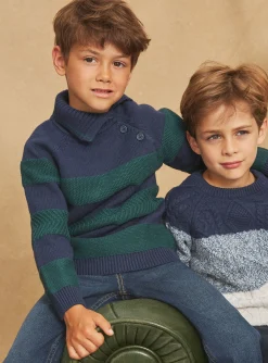 Sergent Major Pull, Gilet & Sweat-Pull vert &eacute;meraude et bleu marine en maille fantaisie
