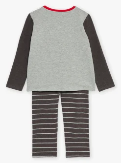 Sergent Major Pyjama-Pyjama gris chin&eacute; en molleton gratt&eacute; et jersey