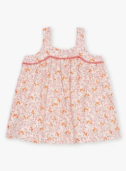Sergent Major Robe-Robe chasuble &eacute;crue en twill &agrave; imprim&eacute; fleuri et renards