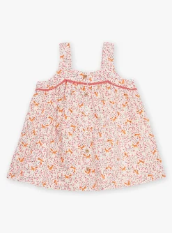 Sergent Major Robe-Robe chasuble &eacute;crue en twill &agrave; imprim&eacute; fleuri et renards