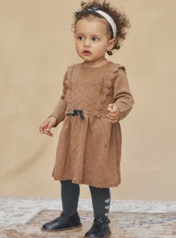 Sergent Major Robe-Robe marron chiné en tricot fantaisie