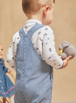 Sergent Major Ensemble, Combinaison & Salopette-Salopette bleue et blanche en twill &agrave; imprim&eacute; &agrave; rayures