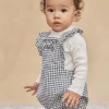 Sergent Major Ensemble, Combinaison & Salopette-Salopette courte &eacute;crue et bleu ardoise &agrave; imprim&eacute; &agrave; carreaux