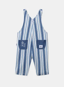 Sergent Major Ensemble, Combinaison & Salopette-Salopette longue bleu et blanc en denim &agrave; imprim&eacute; &agrave; rayures