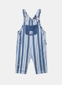 Sergent Major Ensemble, Combinaison & Salopette-Salopette longue bleu et blanc en denim &agrave; imprim&eacute; &agrave; rayures