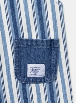 Sergent Major Ensemble, Combinaison & Salopette-Salopette longue bleu et blanc en denim &agrave; imprim&eacute; &agrave; rayures