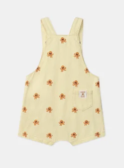 Sergent Major Ensemble, Combinaison & Salopette-Salopette short jaune poussin à broderies poulpes oranges