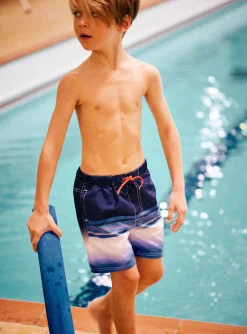 Sergent Major Maillot De Bain & Tenue De Plage-Short de bain bleu d&eacute;grad&eacute; &agrave; rayures rouge enfant gar&ccedil;on