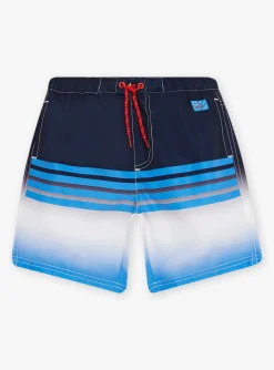 Sergent Major Maillot De Bain & Tenue De Plage-Short de bain bleu d&eacute;grad&eacute; &agrave; rayures rouge enfant gar&ccedil;on