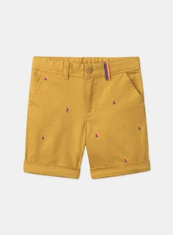 Sergent Major Bermuda-Short moutarde &agrave; broderies aileron de requin multicolores