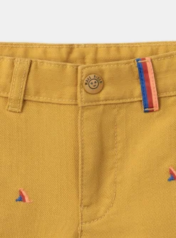 Sergent Major Bermuda-Short moutarde &agrave; broderies aileron de requin multicolores