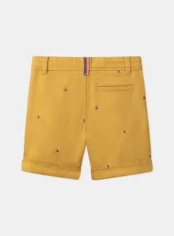 Sergent Major Bermuda-Short moutarde &agrave; broderies aileron de requin multicolores