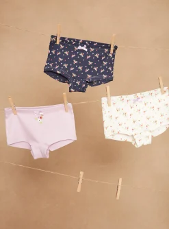 Sergent Major Sous-vêtement, Chaussette & Collant-3 shortys bleu, mauve et écru à imprimé et motifs fleuris