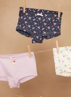 Sergent Major Sous-vêtement, Chaussette & Collant-3 shortys bleu, mauve et &eacute;cru &agrave; imprim&eacute; et motifs fleuris