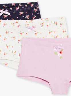 Sergent Major Sous-vêtement, Chaussette & Collant-3 shortys bleu, mauve et &eacute;cru &agrave; imprim&eacute; et motifs fleuris