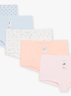 Sergent Major Sous-vêtement, Chaussette & Collant-5 shortys ciel, &eacute;cru, rose et orange &agrave; imprim&eacute; curs et fleuris et motifs f&eacute;es danseuses