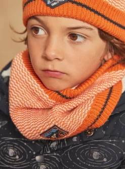 Sergent Major Bonnet, Echarpe, & Gant-Snood orange en tricot