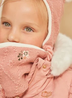 Sergent Major Bonnet, Echarpe & Gants-Snood rose en tricot