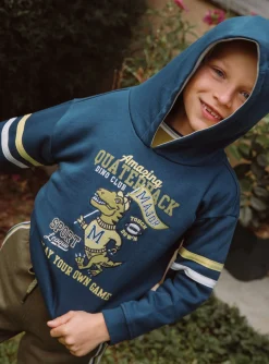 Sergent Major Pull, Gilet & Sweat-Sweat &agrave; capuche bleu p&eacute;trole et jaune