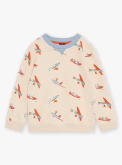 Sergent Major Pull, Gilet & Sweat-Sweat beige clair en molleton &agrave; imprim&eacute; avions