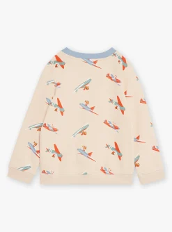 Sergent Major Pull, Gilet & Sweat-Sweat beige clair en molleton &agrave; imprim&eacute; avions