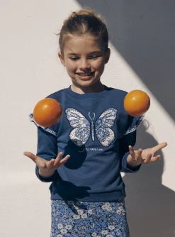 Sergent Major Pull, Gilet & Cardigan-Sweat bleu à motif papillon brodé