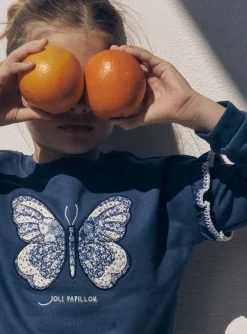 Sergent Major Pull, Gilet & Cardigan-Sweat bleu &agrave; motif papillon brod&eacute;