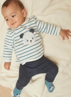 Sergent Major Tenues & Ensembles-Sweat écru et bleu, legging bleu nuit et chaussettes bleues