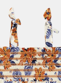 Sergent Major Blouse & T-shirt-Top smocké écru à imprimé fleurs bleues et orange