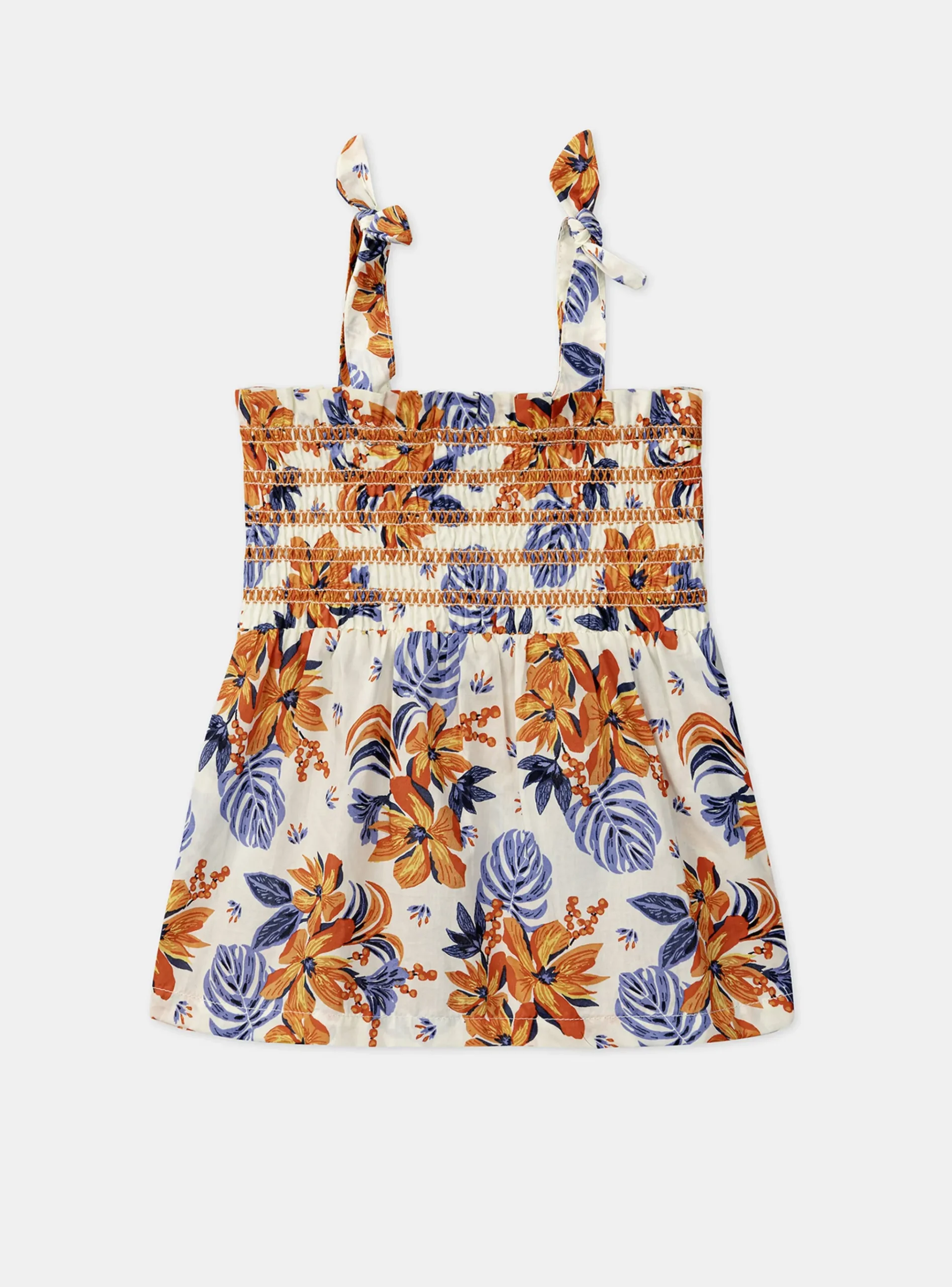 Sergent Major Blouse & T-shirt-Top smocké écru à imprimé fleurs bleues et orange