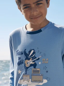 Sergent Major T-shirt & Polo-T-shirt bleu ciel en jersey &agrave; motif blaireau guitariste