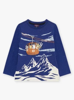 Sergent Major T-shirt & Polo-T-shirt bleu glacier &agrave; motifs montagnes et t&eacute;l&eacute;cabine